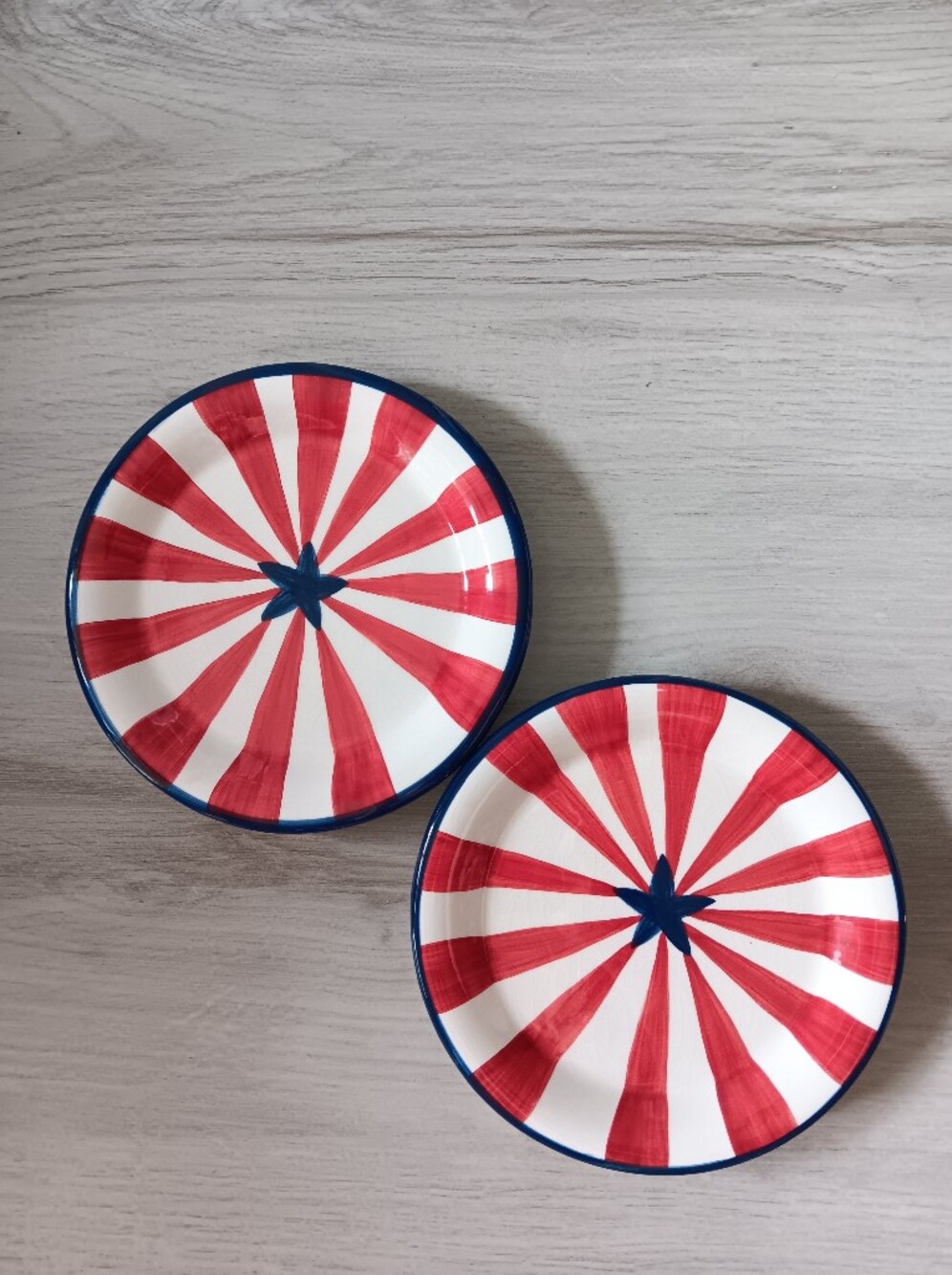 Nantucket American Flag Round 6" Ceramic Plates Set of 4 Stars Stripes Blue Red